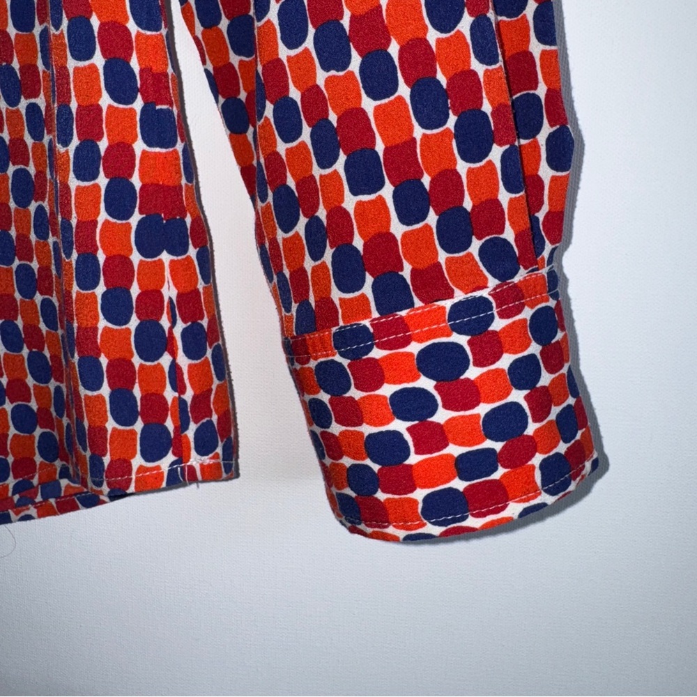 Talbots Long Sleeve Blouse Medium - Dopamine Dressing Geometric Red Blue Orange - Picture 5 of 12